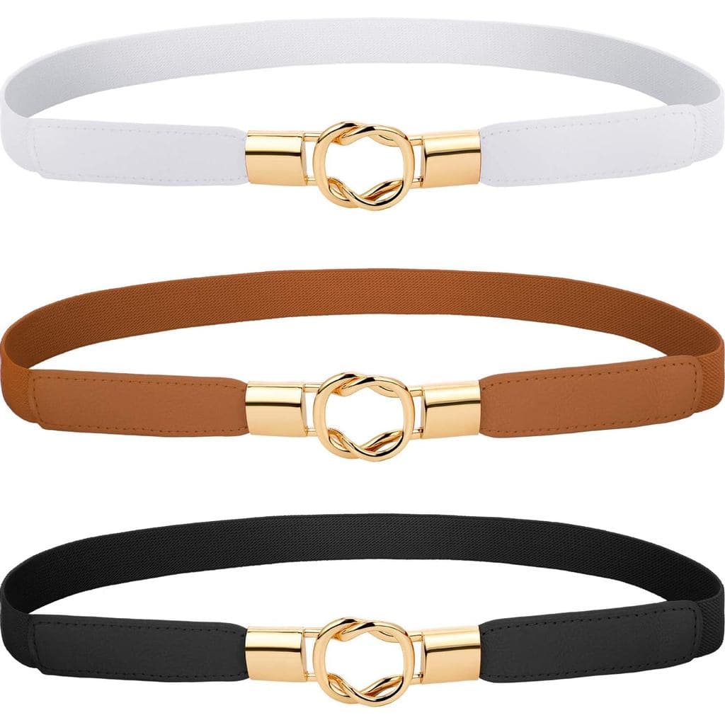 Blulu 3 Peças Cinto Fino Elástico para Mulheres, Cinto Fino para Vestidos e Jeans, Acessórios de Cintura Elástica Estilo