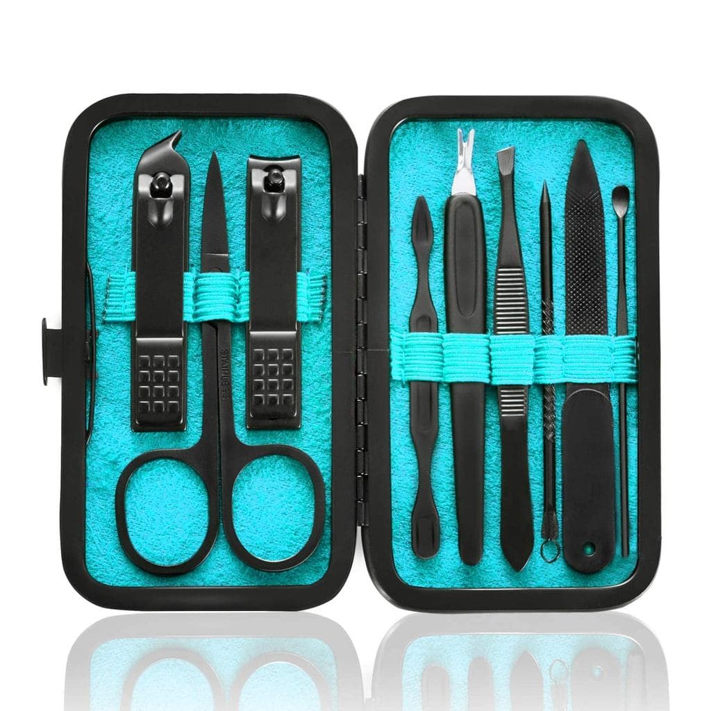 Manicure Set 9 in 1 Stainless Steel, Nail Clippers Scissors Pedicure Tools Kit - Portable Travel Grooming Kit for Men an