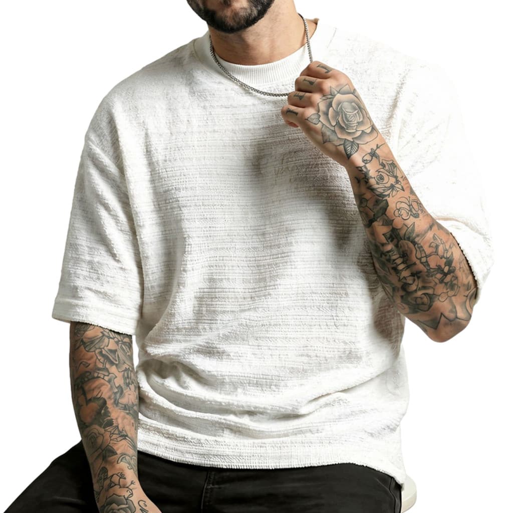 Camiseta Oversized Masculina 100% Algodão Texturizada Básica Lisa Premium Casual Dia a Dia