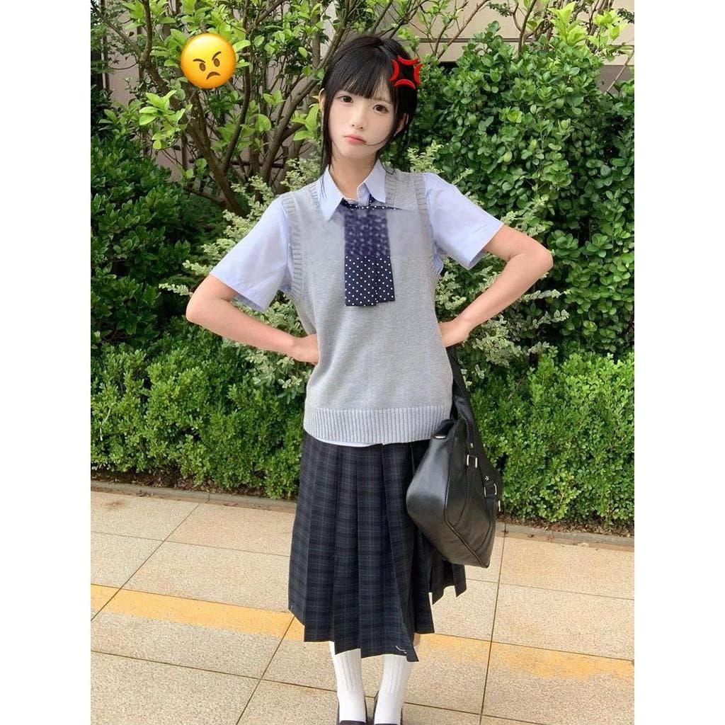 Original jk uniforme malhas colete cor de água camisa verão saia algas jk saia verificada terno de quatro peças