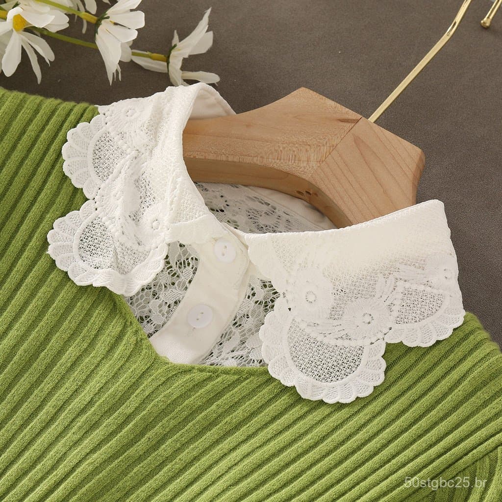 Gola falsa versátil para mulheres no estilo coreano Xiangmeng com decoração de renda, gola para camisa e suéter em preto