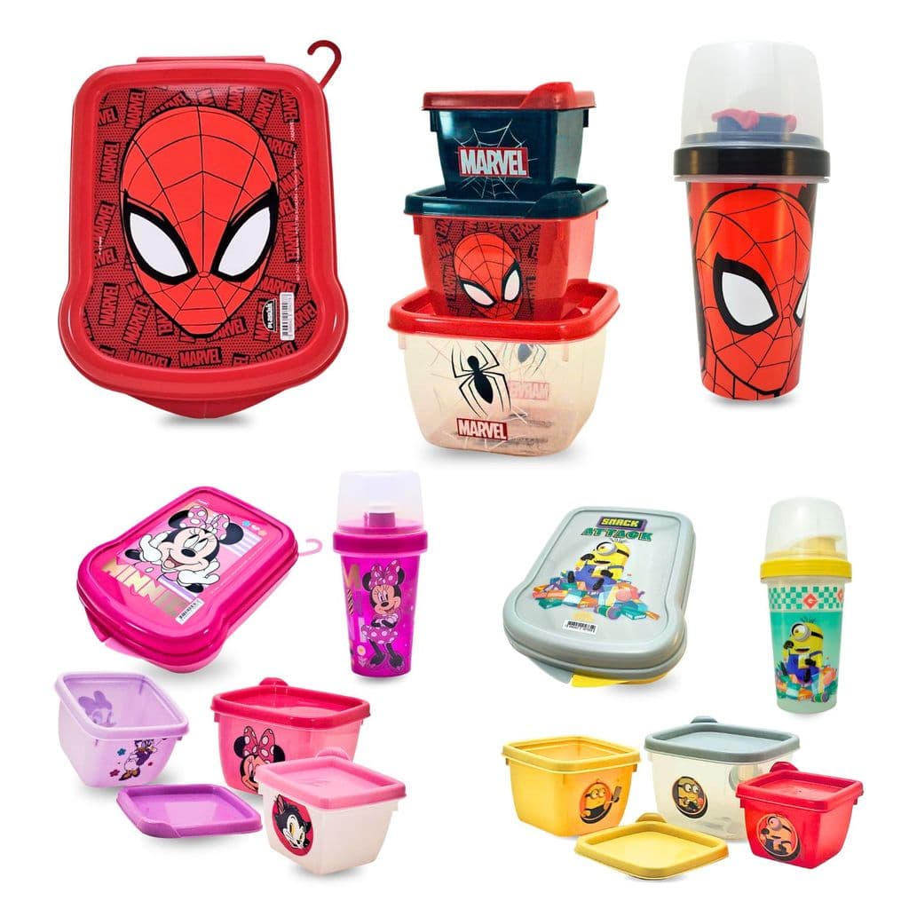 Kit Infantil Hora do Lanche Copo Mini Shakeira 350ml 3 potes conect e Sanduicheira Plásútil