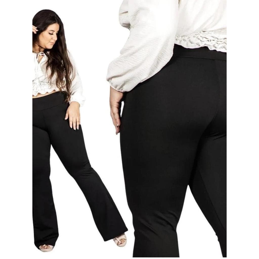 Calça Flare Bailarina Plus Size Boca De Sino Em Suplex Poliéster Feminina