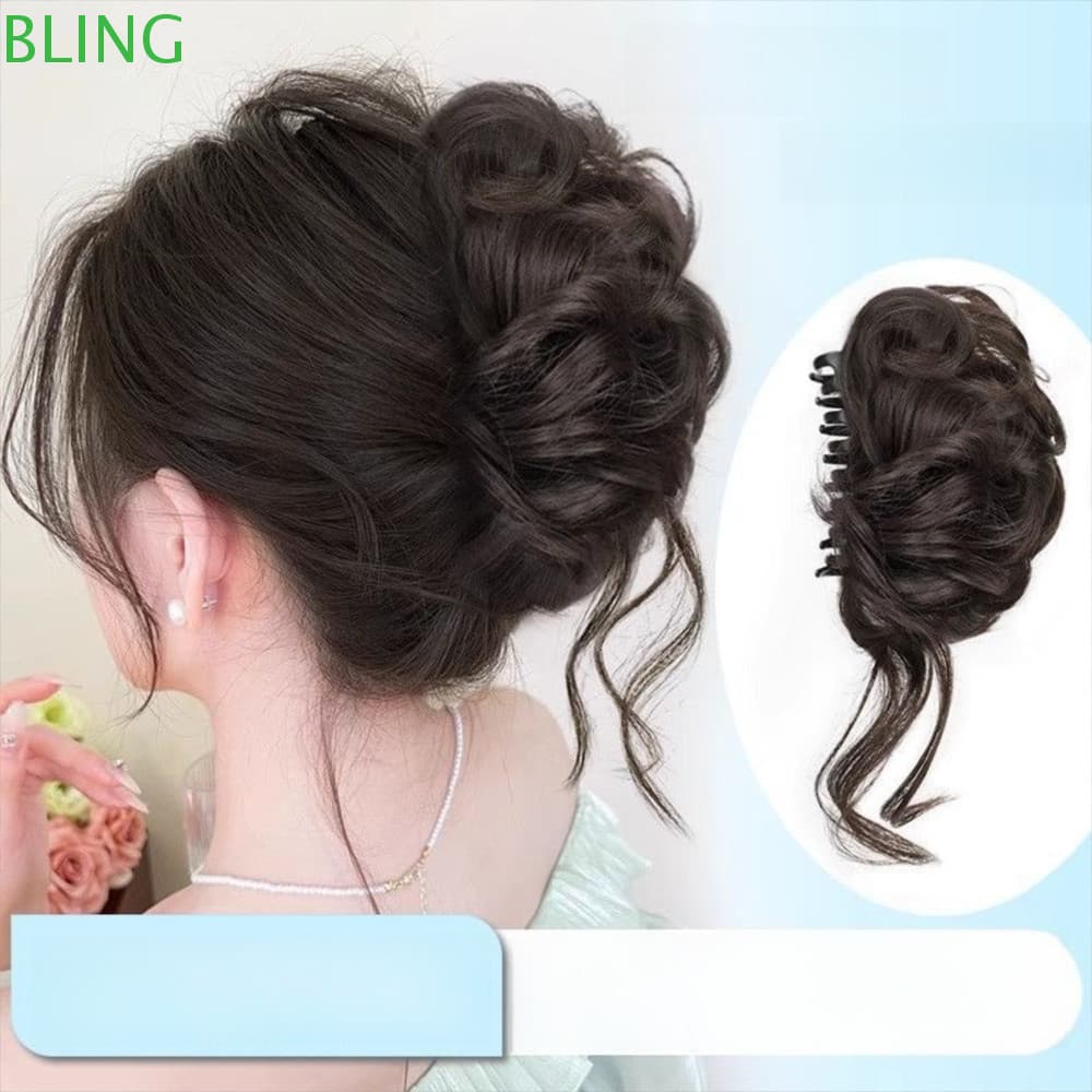 Peruca De Cabeça De Coque BLING , Clipe De Garra De Cabelo Sintético Fofo , Grampo Encaracolado Preto Marrom Natural