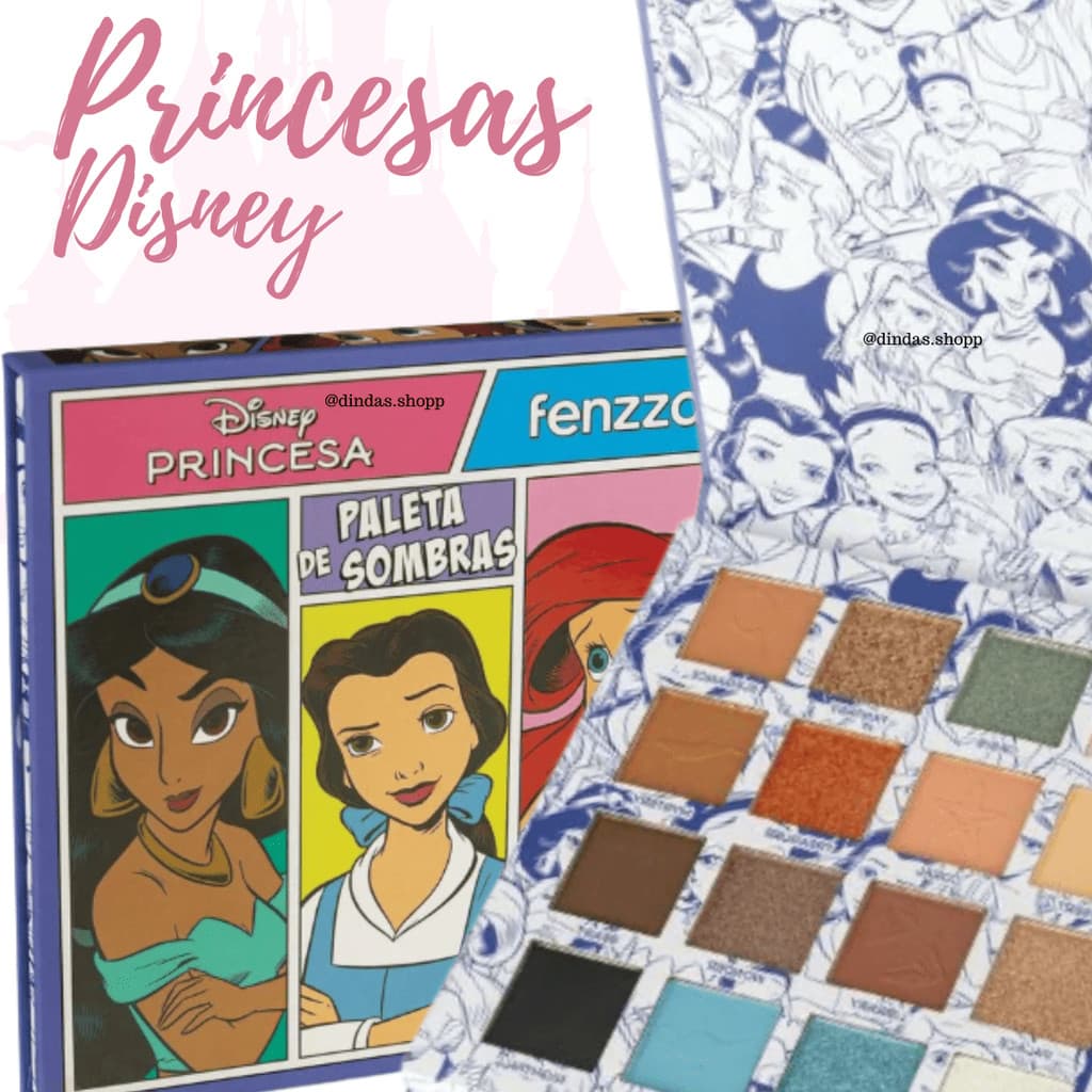 Paleta de Sombras Princesas com 16 Cores Matte e Cintilantes - Cartonada - Disney Fenzza