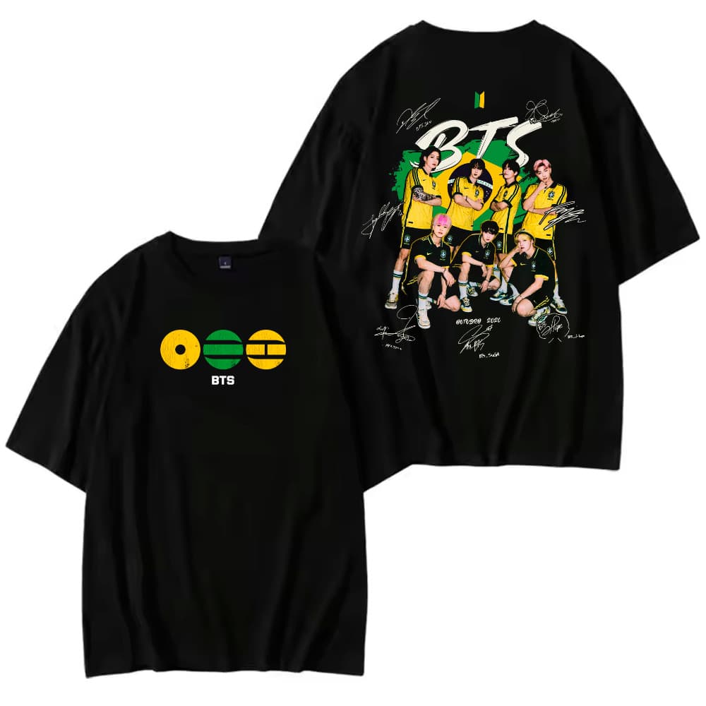 [Camiseta Vintage Masculina Algodão]HYP Camiseta Basica Ou Oversized Bts World Tour Copa Do Mundo Brasil Grupo Coreano L
