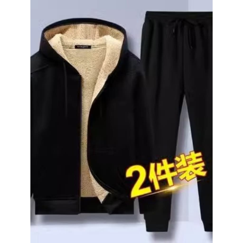 Casual terno esportivo masculino 2023 outono inverno novo forro de lã engrossado tamanho grande cordeiro velo moletom co