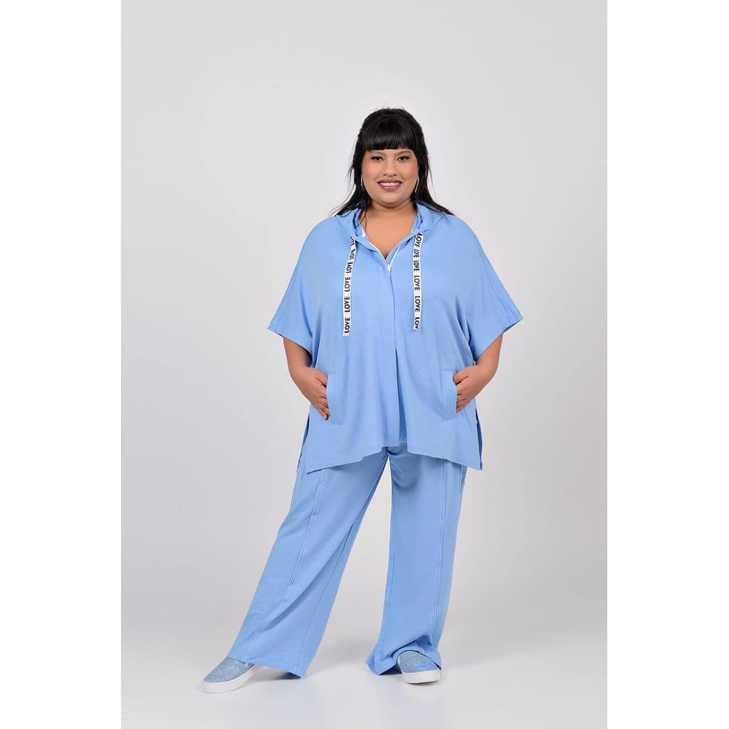 Calça cargo em malha azul plus size