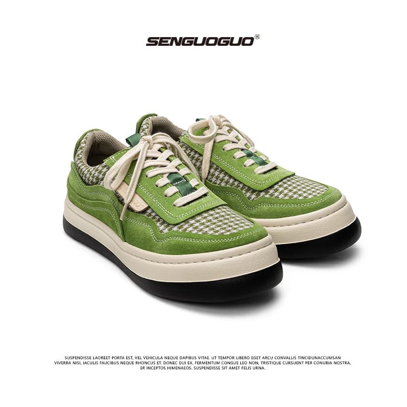 @ @ @ Senguoguo Japonês Nicho Pão Sapatos Masculinos Na Moda Primavera De Sola Grossa Houndstooth 2026 Novo Estilo All-M