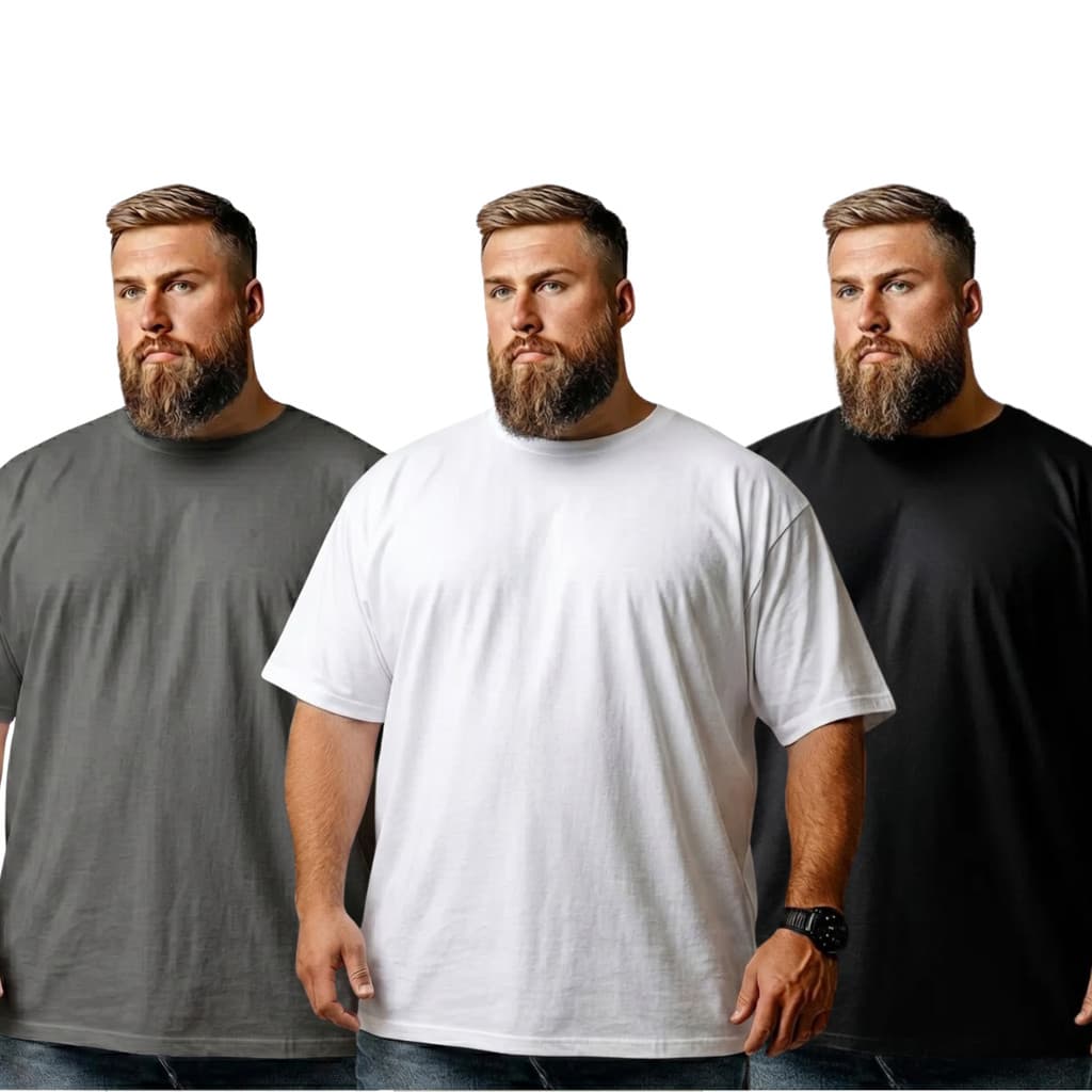 Kit 3 Camisetas Plus Size Alta Qualidade G1 Ao G4 Algodão Penteado Premium Preto Cinza Branco Manga Curta