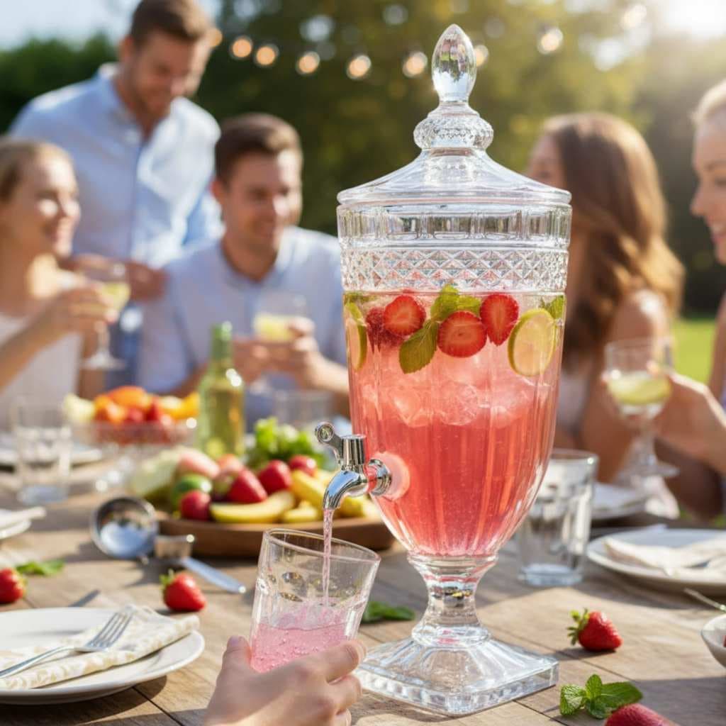 Suqueira de Vidro 3 Litros Jarra Suporte Dispenser Bebida Drink Suco Vidro Torneira Bebidas CHEF D