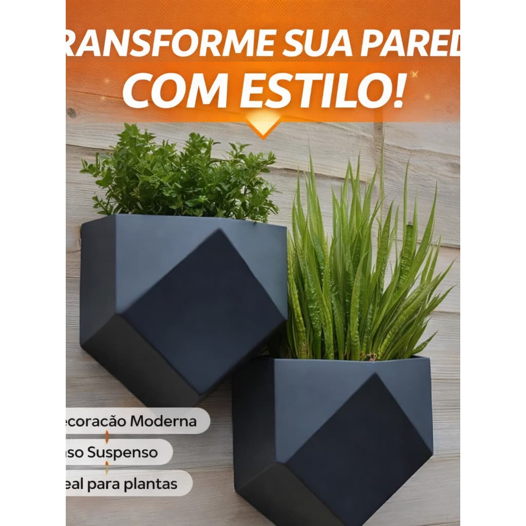 Vaso Decorativo de Parede Geométrico Moderno | Vaso Suspenso para Plantas | Decoração Sala, Jardim e Varanda