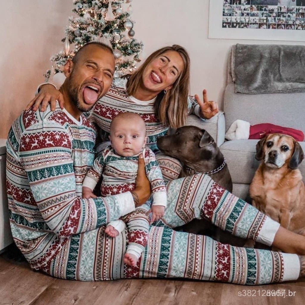 Natal Família Pijamas Conjunto Mãe Filha Pai Filho Combinando Roupas Bonito Todo Impressão Homewear Meninos Meninas De O