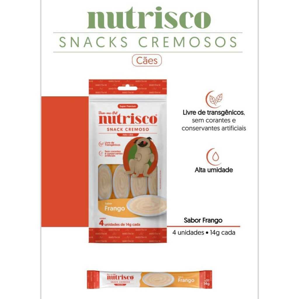 24 sache Snack Cremoso Nutrisco Cães - Sabor Salmão ou Frango