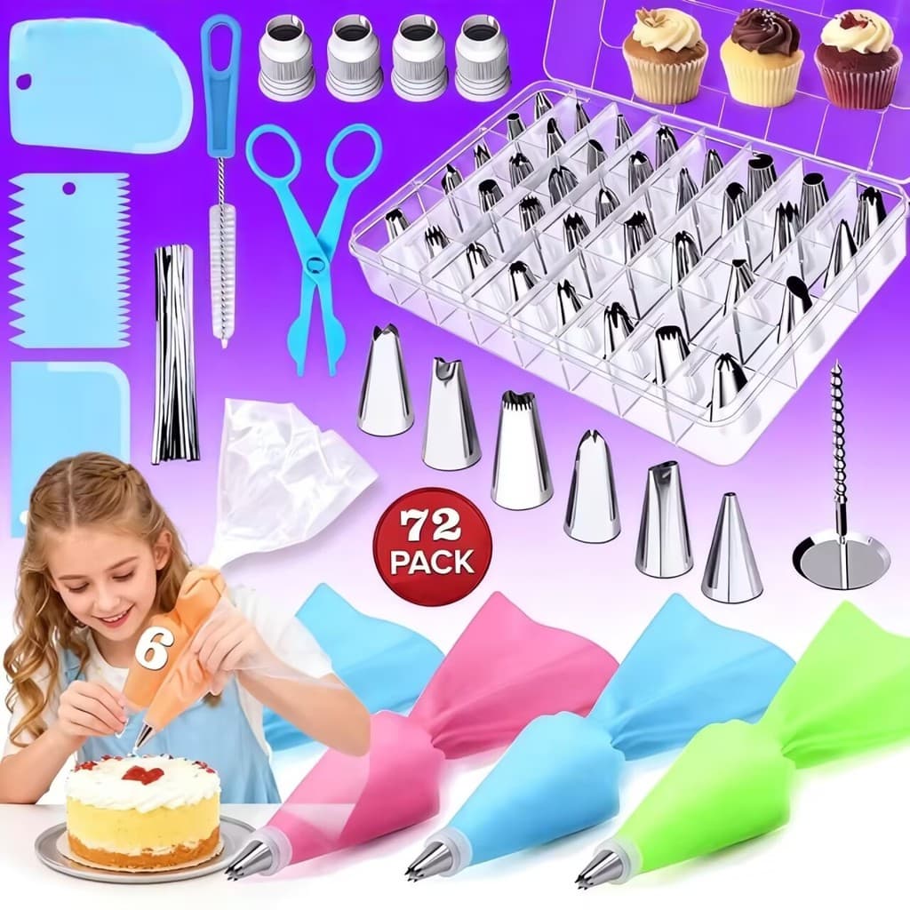 KIT 200/72pcs Decoração de Bico de Aço Inoxidável para Bolo-para Decorar Bolos,Cupcakes e Cookies,Presente para Confei