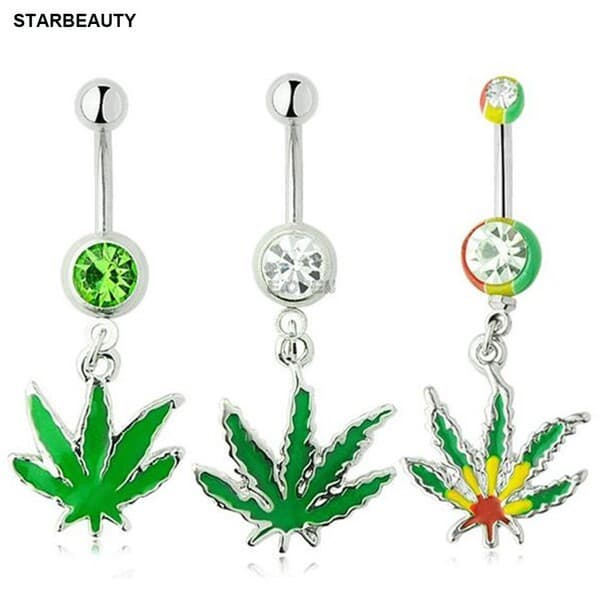piercing umbigo bijuterias femininas ✥Folha de aço inoxidável Maple leaf umbigo anel umbigo fivela Piercing jóias do cor