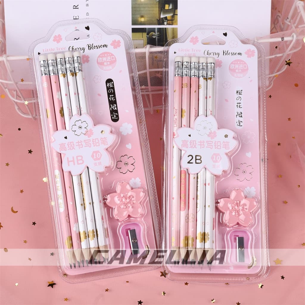 Conjunto de 10 Lápis 2B Sakura Edição Limitada com 1 Apontador e 1 Borracha Divertida