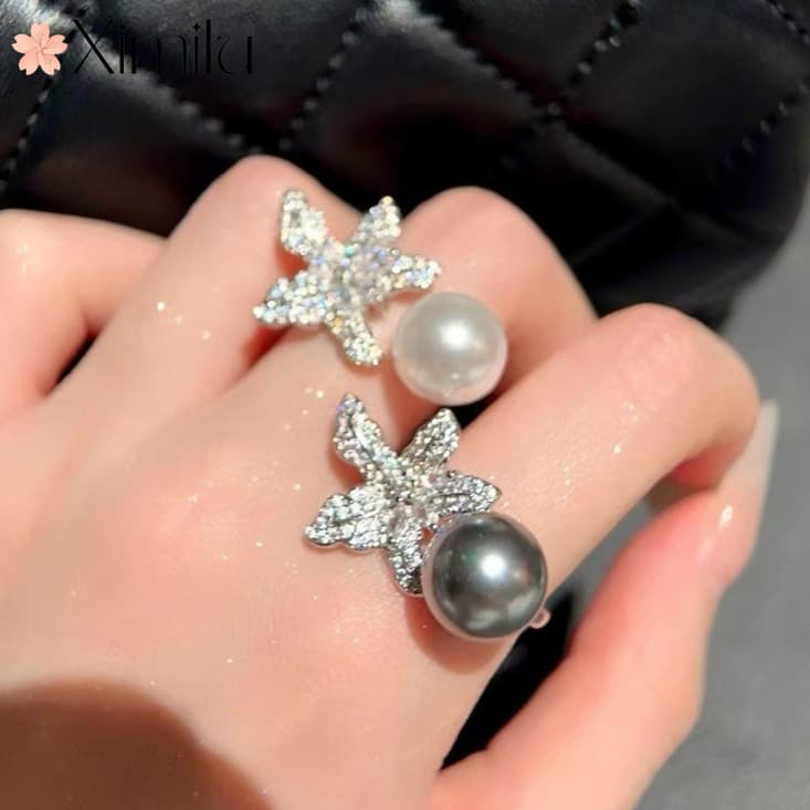 ⭐ Original criativo estrela do mar flor pérola anel feminino novo estilo de luxo temperamento jóias aniversário