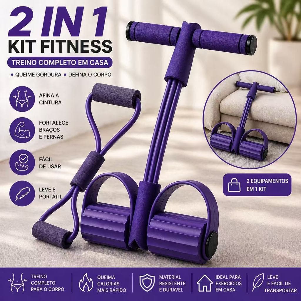 KIT Elástico Extensor Para Exercícios Em 8 + Aparelho Fitness Para Abdominal Ginastica