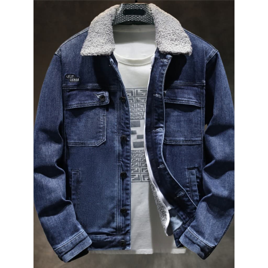 Outono inverno cordeiro velo Denim jaqueta masculina solta preto engrossado jaqueta destacável tamanho grande quente alg