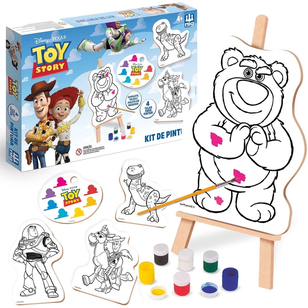 Kit De Pintura Toy Story Disney Didático Com 4 Telas 6 Tintas Pincel E Cavalete Infantil - Nig