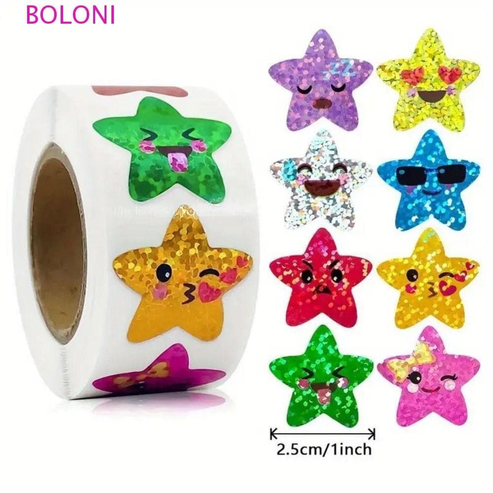 BOLONI 500 Unidades/Rolo Adesivos Decorativos , Autoadesivos Vibrantes Coloridos Com Estrelas Brilhantes , Holográfico