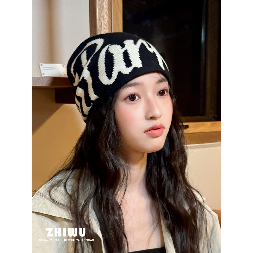 ZHIWU ~ estilo americano rua carta chapéu de malha feminino outono inverno quente proteção de ouvido chapéu frio estilo