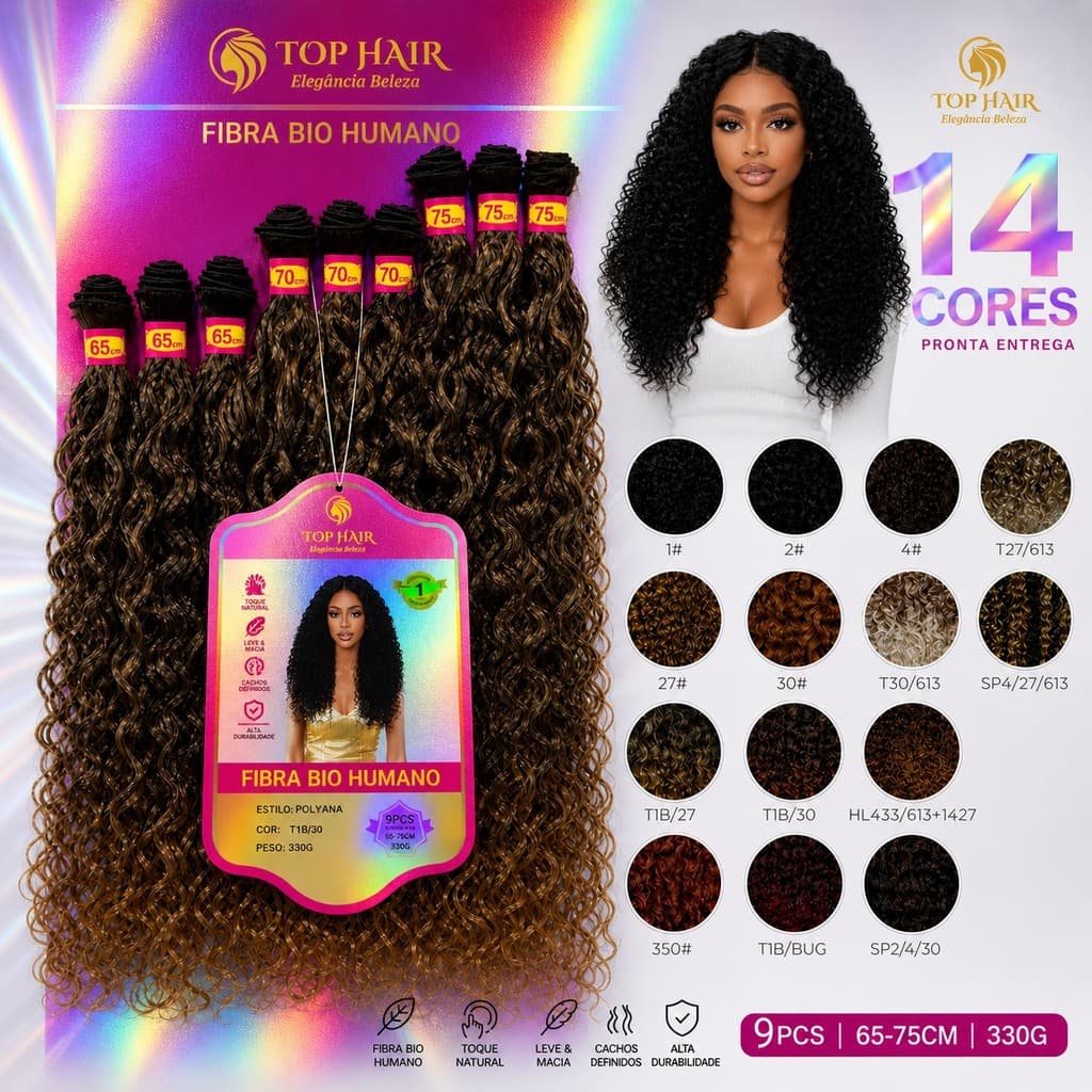 Top Hair Cabelo Cacheada 9PÇS 65/70/75cm Fibra Bio Humano Para Trança Crochet Box Braids Twist Jumbo Volume POLYANA