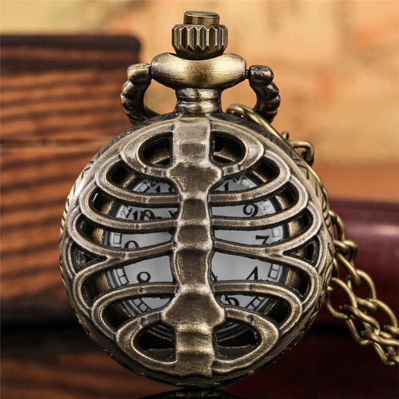 Steampunk Half Hunter Skull Bone Case Unissex Relógio De Bolso De Quartzo Exibição De Número Árabe Com Corrente
