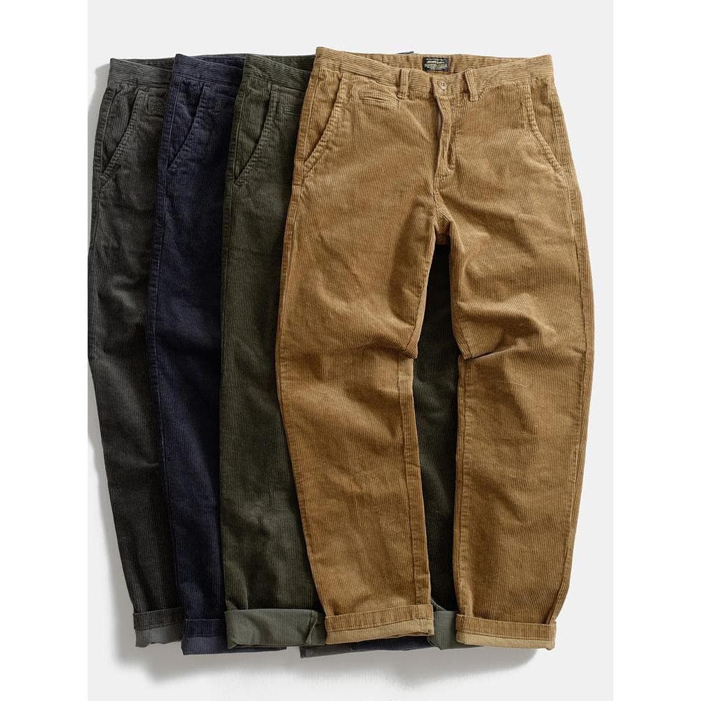 Macacão reto retrô de veludo pesado, calça Casual japonesa de veludo listrada, calça comprida solta masculina