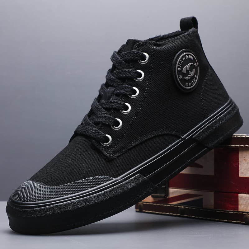 W inverno novo estilo sapatos de lona masculinos preto de alta qualidade forro de lã sapatos de algodão masculinos na mo