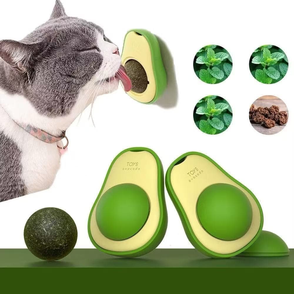 Brinquedo Pet de Gato Catnip Ball Abacate Interativo Erva Natural com Adesivo Gruda Parede Estímulo Diversão--Yan