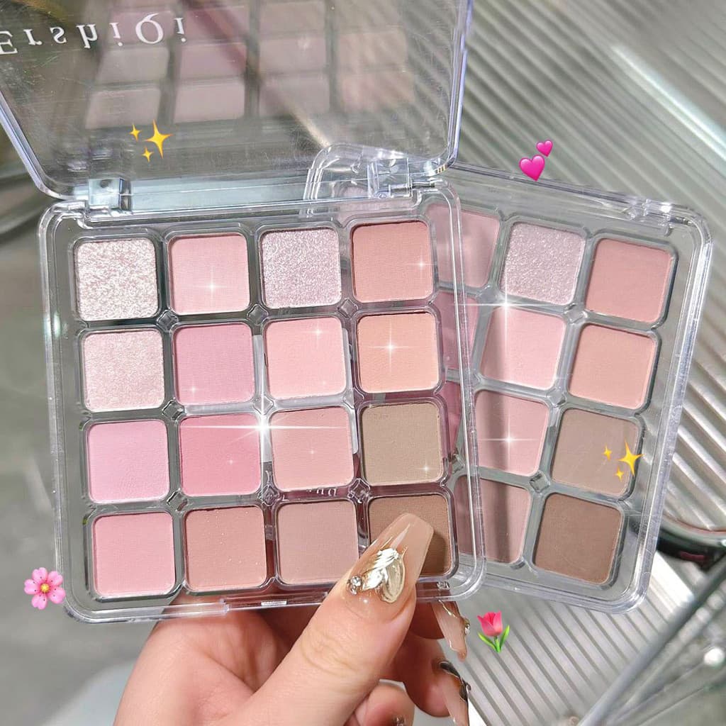 ErshiiQi Pequena Emoção Paleta de Sombras de 16 Cores Feminino Fosco Perolado Fino Piscando Baixa Saturação Cor da Terra