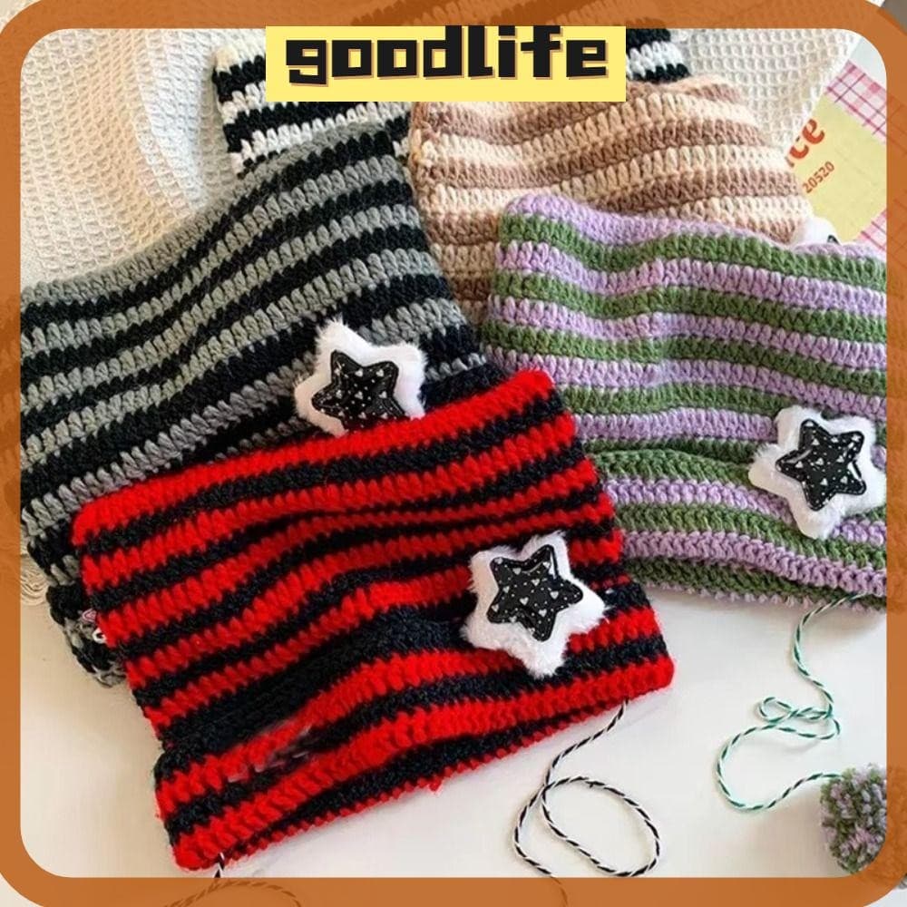 Chapéu GOODLIVE Star Devil , Gorro Y2K Listrado Fofo Y2K , Boné De Lã De Tricô Outono Inverno