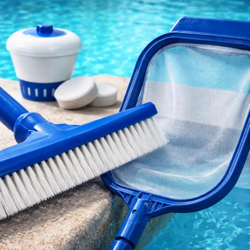 Kit Limpeza Piscina Completo Premium Peneira Escova Reta Clorador Flutuante Pastilha Para Piscinas