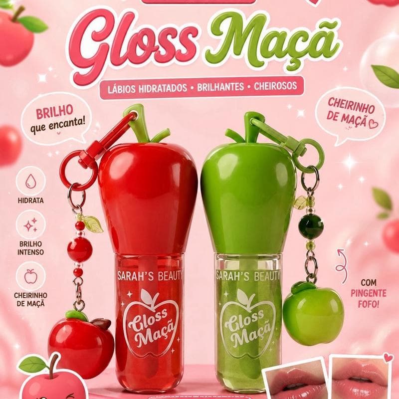 Gloss Maçã Sarah’s Beauty Hidratante Labial Brilho Intenso Cheirinho de Maçã