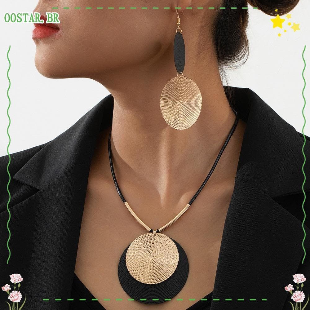 Colar Circular OOSTAR, Pingente Grande Estilo Punk, Conjunto de Brincos Elegante e Exclusivo