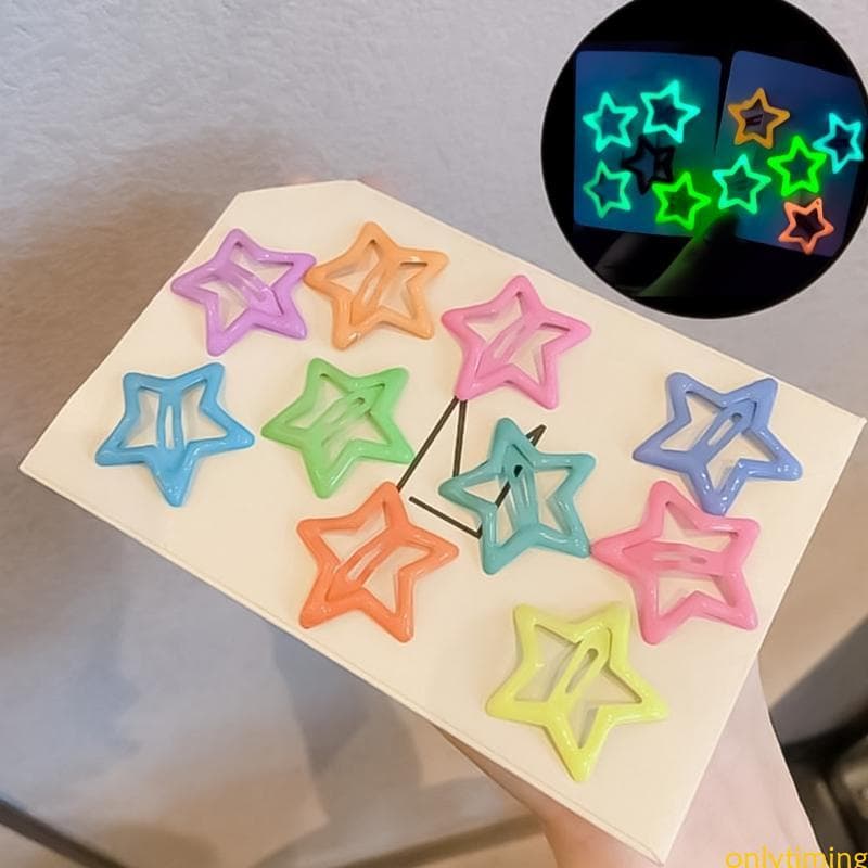 onlytiming Conjunto 10 Peças Grampo Cabelo Fluorescente Formato Estrela Para Meninas, Carnavais, Roupas