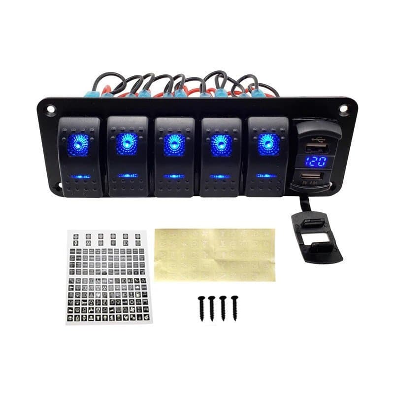 6 8 Gang Marine Rocker Switch Panel For Car SUV Marine RV Truck Digital Voltmeter Circuit Breaker Waterproof 4.2A Dual U