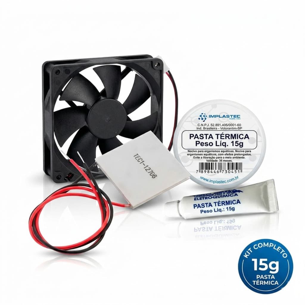 Kit Placa Peltier TEC1 + Cooler Ventilador + Pasta Térmica Purificador Bebedouro