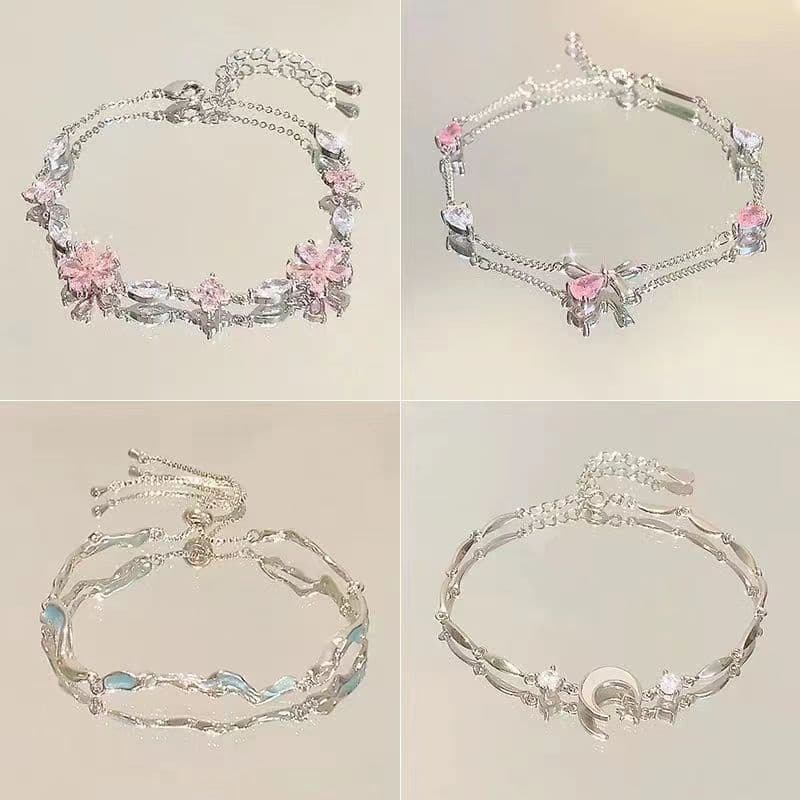 Rosa zircão flor de cerejeira arco pulseira feminina ins nicho luz luxo temperamento High-End sensação fria Girlfri