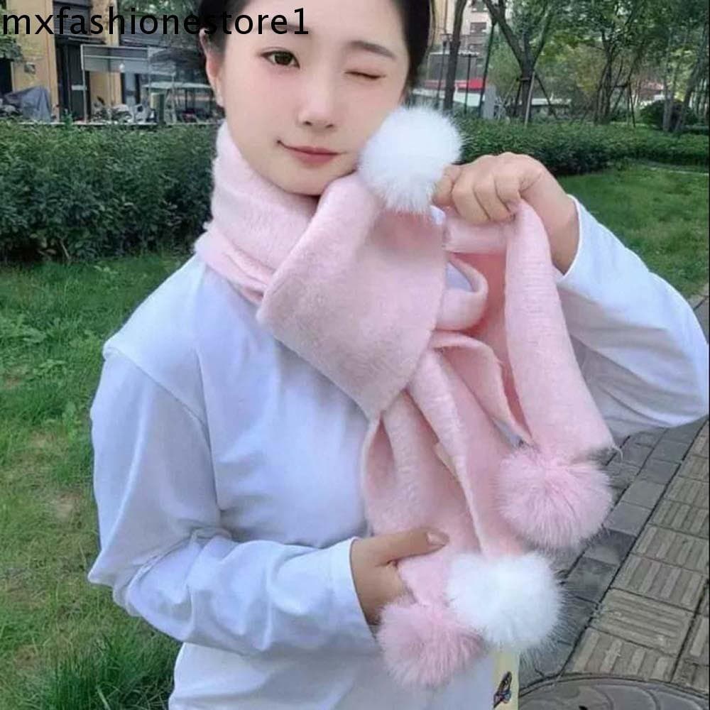MXFASHIONE Lenço De Lã De Tricô , À Prova De Vento Com Bola De Pelúcia Longo E Espesso , Cachecol Aquecedor De Inverno L