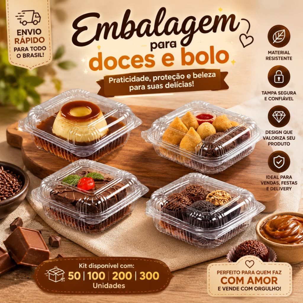Kit 50/100/200/300 Embalagem 200ml Quadrada Doce Brigadeiro Bolo No Pote Pote Transparente Sobremesa