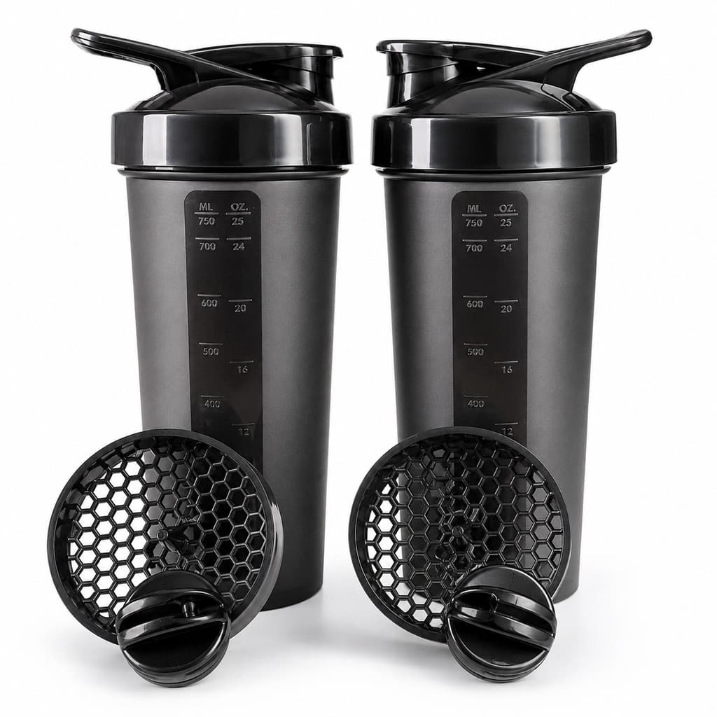 Kit 2 Coqueteleiras Garrafinha Academia PRETA 750ml Com Peneira E Esfera Misturadora