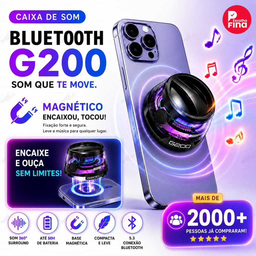Caixa De Som LED Bluetooth magnético portátil atmosfera colorida RBG mini Speaker à prova d'água