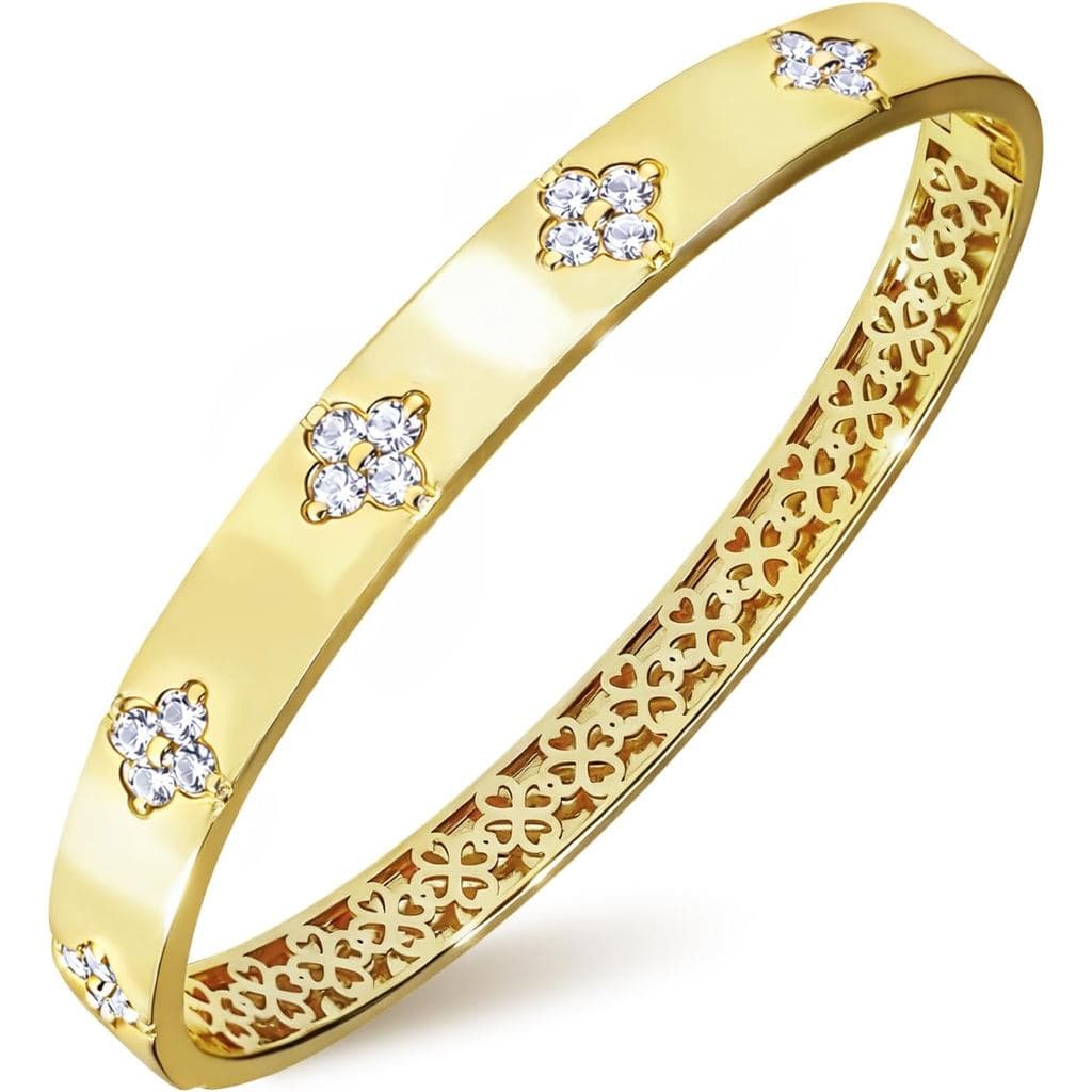 Pulseira de Moissanite para Mulheres, Banhada a Ouro 14K, Trevo de Quatro Folhas com Moissanite Redonda de Cor D VVS1 Co