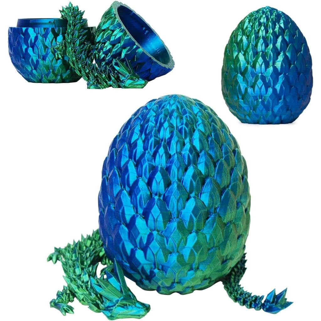 3D Printed Easter Dragon Eggs with Dragon Inside, 3D Printed Dragon Egg Gift (Blue&Green)