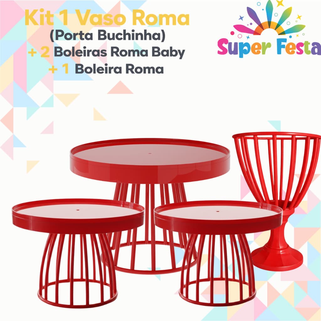 Kit ROMA (1 Boleira Roma 23cm, mais 2 Boleiras Romas Baby 18cm e Mais 2 Vaso Roma 21cm)
