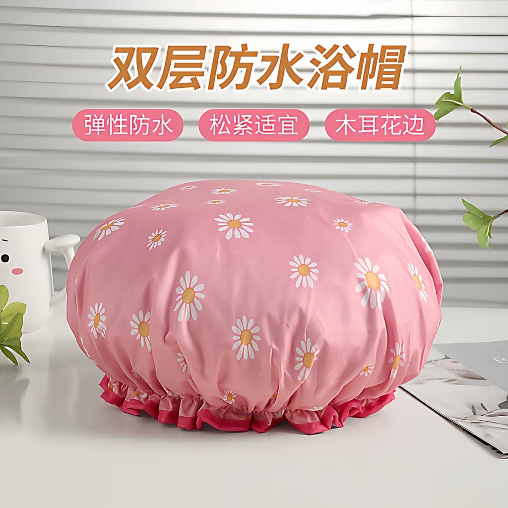 Touca de banho grossa, touca de banho, camada dupla, chapéu à prova de fumaça, estilo feminino, cabelo de banho
