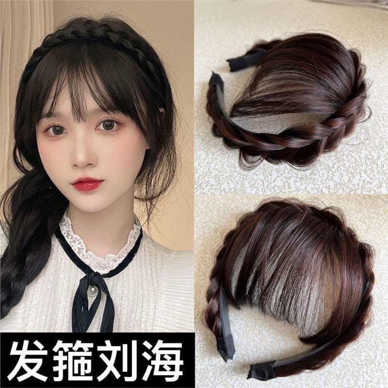 Ar invisível peruca de cabelo Natural franja pedaço de cabelo trançado franja feminino osso de peixe sem peruca peruca a